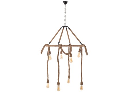 Artekko Hemp Rope Φωτιστικό Οροφής 8φωτο (Ε27) με Μαύρο Μέταλλο/Σχοινί (80x80x120)cm