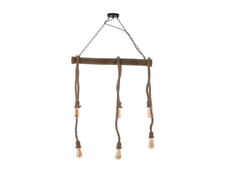 Artekko Hemp Rope Φωτιστικό Οροφής 6φωτο (Ε27) με Μαύρο Μέταλλο/Ξύλο/Σχοινί (80x10x130)cm