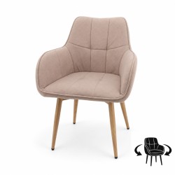 Artekko Sova Εκρού Βελούδινη Περιστρεφόμενη Καρέκλα με Καφέ Μεταλλικά Πόδια (57x55x85)cm