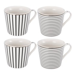 Artekko Iqorser Κούπες Bone China Πορσελάνη Λευκό/Μαύρο Σετ/4 (10x13x9)cm
