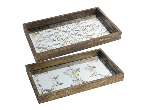Artekko Tray Δίσκοι Διακοσμητικοί MDF/Γυαλί Χρυσό (43.2x26.7x5.1)cm Σετ/2