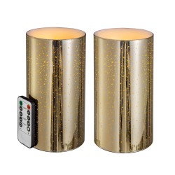 Artekko Flame Κερί Led με Τηλεχειριστήριο Γυαλί Κερί Χρυσό (10.2x10.2x20.3)cm Σετ/2