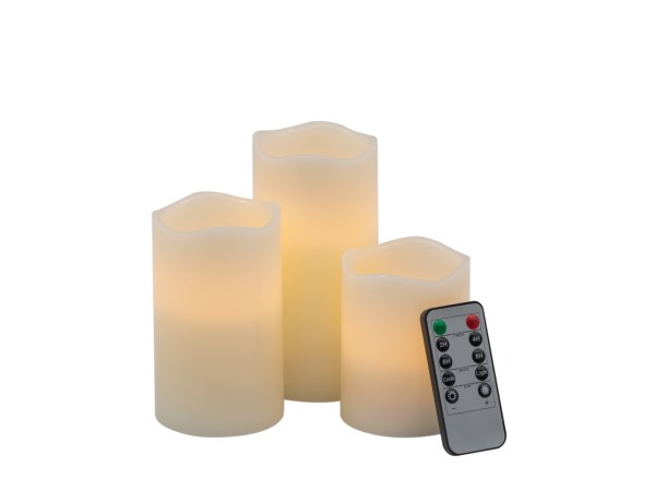Artekko Flame Κερί Led με Τηλεχειριστήριο Κερί Μπεζ (7.6x7.6x15.2)cm Σετ/3