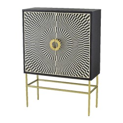 Artekko Sunray MDF Ασπρόμαυρος Μπουφές σε Χρυσή Μεταλλική Βάση με Κοκκάλινη Πρόσοψη (100x40x140)cm