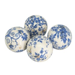 Artekko Ball Διακοσμητική Μπάλα Κεραμική Άσπρο/Μπλε (10x10x10)cm ΣΕΤ/4
