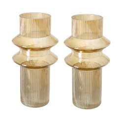 Artekko Fluted Διακοσμητικό Βάζο με Ραβδώσεις Ημιδιάφανο Κίτρινο (19x19x31)cm Σετ/2