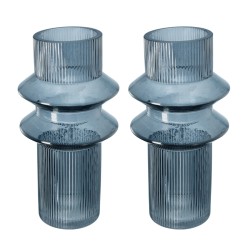 Artekko Fluted Διακοσμητικό Βάζο με Ραβδώσεις Ημιδιάφανο Γκρι Μπλε (19x19x31)cm Σετ/2