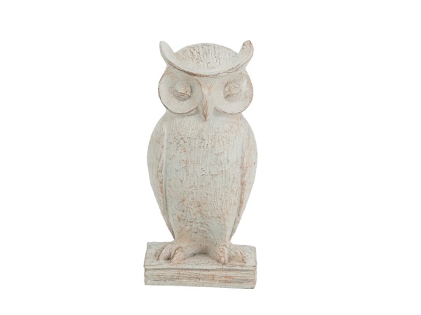 Artekko Owl Διακοσμητική Κουκουβάγια Ρητίνη Λευκή Πατίνα (15x13.5x30.5)cm