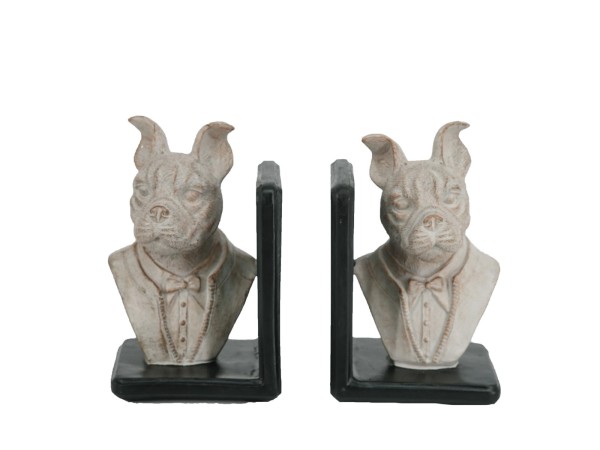 Artekkol Bookends Βιβλιοστάτες Ρητίνης με Σκυλιά σε Λευκή Πατίνα (12x10.5x19)cm 2pcs