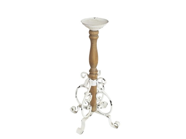 Artekko Candle Holder Ξύλινο Κηροπήγιο με Μεταλλική Βάση σε Λευκή Πατίνα (28x28x50)cm