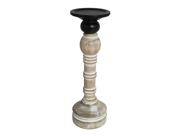 Artekko Candle Holder Ξύλινο Κηροπήγιο σε Λευκή Πατίνα (10x10x37.5)cm