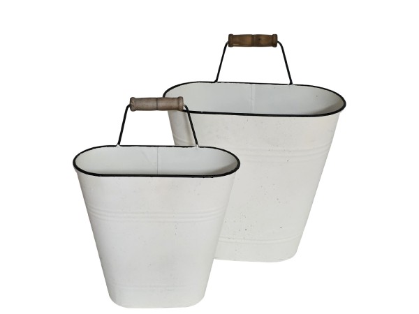 Artekko Planter Μεταλλικά Διακοσμητικά Κουβαδάκια Κασπό σε Λευκή Πατίνα (30x16x37)cm (25x10x30)cm 2pcs