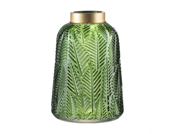 Artekko Palm Διακοσμητικό Βάζο Γυάλινο Πράσινο Χρυσό (17x17x24.5)cm
