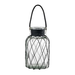 Artekko Clear Διάφανο Γυάλινο Βάζο Φανάρι με Μεταλλικό Πλέγμα (22x22x38)cm