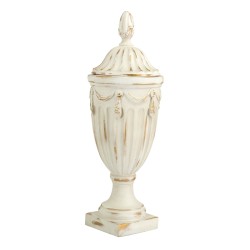Artekko Pedestal Διακοσμητικό Δοχείο Βάζο με Καπάκ από Μαγνήσιο σε Λευκή Πατίνα (21x21x43)cm
