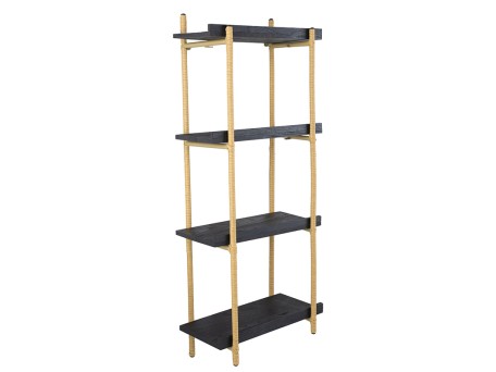 Artekko Shelf Ραφιέρα Επιτοίχια με 4 Ράφια Μέταλλο/Ξύλο/Ρατάν Μαύρη (46x25x112)cm