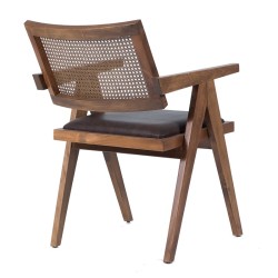 Artekko Suva Rattan Καρέκλα με Καφέ Ξύλινο Σκελετό με Ψάθα και Καφέ Τεχνόδερμα (52x55x80)cm