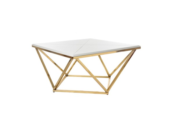 Artekko Center Τραπέζι Σαλονιού Μέταλλο/Ξύλο Λευκό/Χρυσό (90x90x49)cm