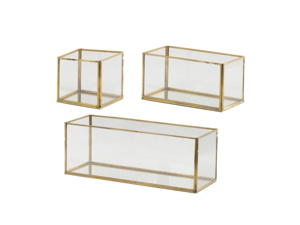 Artekko Boxes Διακοσμητικό Δοχείο Δίσκος Μέταλλο Γυαλί Χρυσό (35.6x12.7x12.7)cm Σετ/3