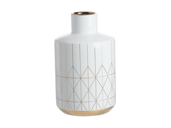 Artekko Geometric Διακοσμητικό Βάζο Κεραμικό Λευκό Χρυσό (15.5x15.5x24.5)cm