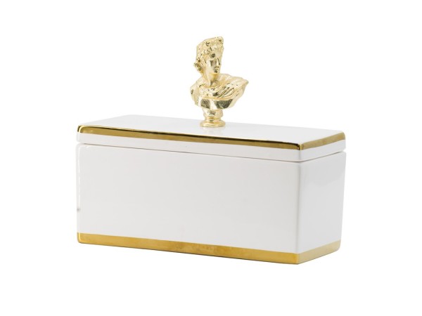 Artekko Canister Κουτί/Κοσμηματοθήκη Κεραμική Λευκό/Χρυσό (20x9x17)cm