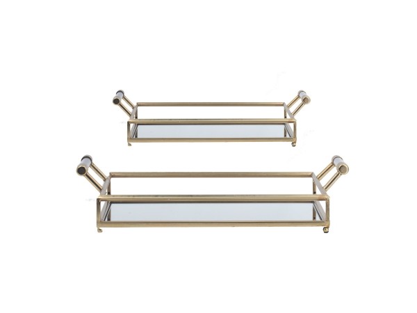 Artekko Tray Διακοσμητικός Δίσκος με Καθρέπτη Μέταλλο Γυαλί Χρυσό (56x31x12.5)cm Σετ/2 Artekko Tray Διακοσμητικός Δίσκος με Καθρέπτη Μέταλλο Γυαλί Χρυσό (56x31x12.5)cm Σετ/2