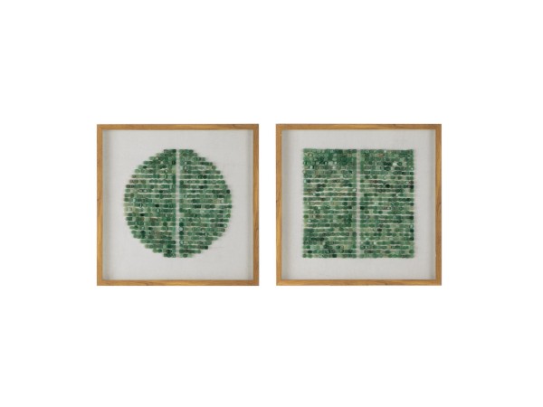 Artekko Mosaic Διακοσμητικός Πίνακας Πλαστικό Πέτρες Γυαλί Λευκό Πράσινο (60x60x3)cm Σετ/2