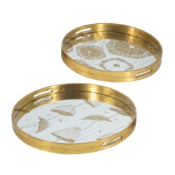 Artekko Tray Διακοσμητικός Δίσκος Στρογγυλός Πλαστικό/Γυαλί Χρυσό (45x45x4)cm Σετ/2