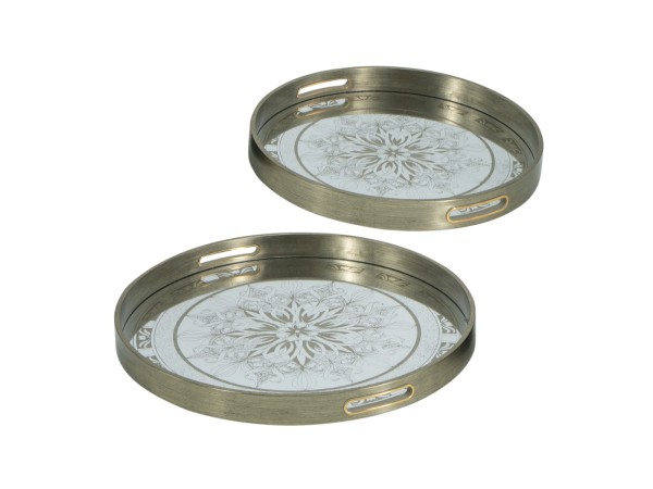 Artekko Tray Διακοσμητικός Δίσκος Στρογγυλός Πλαστικό/Γυαλί Σαμπανιζέ (45x45x4)cm Σετ/2