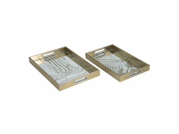 Artekko Tray Διακοσμητικός Δίσκος με Καθρέπτη Πλαστικό Γυαλί Χρυσό (45x30x4.5)cm Σετ/2