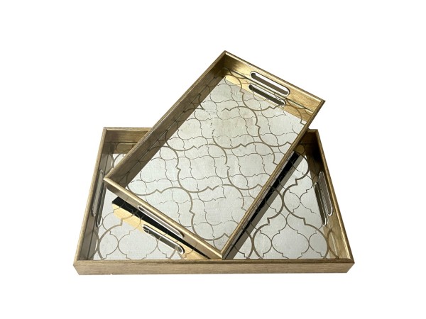 Artekko Tray Διακοσμητικός Δίσκος Πλαστικό/Γυαλί Χρυσό (45x30x5)cm Σετ/2