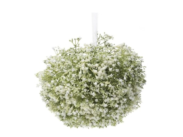 Artekko Abraunt Τεχνητή Σφαίρα Γυψοφύλλης Πλαστική Πράσινη με Λευκά Άνθη (20x20x20)cm