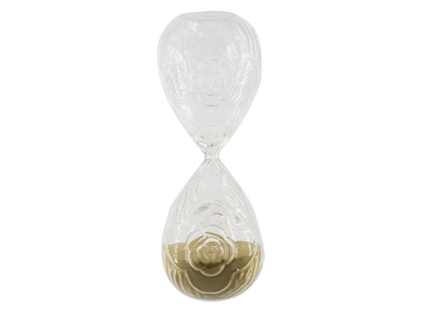 Artekko Hourglass Γυάλινη Κλεψύδρα με Ανάγλυφο Τριαντάφυλλο και Μπεζ Άμμο (9.8x9.8x25.4)cm