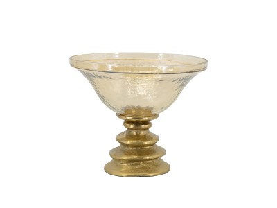 Artekko Amber Γυάλινο Μπολ σε Χρυσή Μεταλλική Βάση (21.5x21.5x17.8)cm