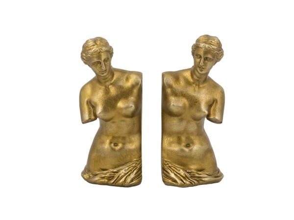 Artekko Bookends Χρυσοί Βιβλιοστάτες Ρητίνης με Γυναικεία Φιγούρα (11.5x13x26)cm 2pcs