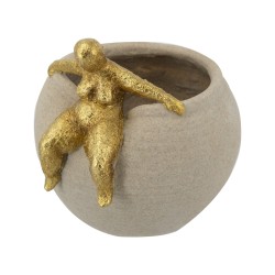 Artekko Figurine Μπεζ Μπολ Ρητίνης με Γυναικεία Φιγούρα (23.5x22.3x22.3)cm