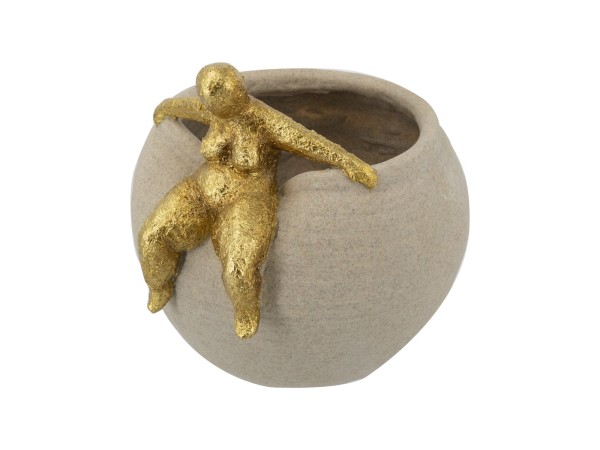 Artekko Figurine Μπεζ Μπολ Ρητίνης με Γυναικεία Φιγούρα (23.5x22.3x22.3)cm