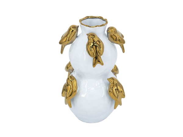 Artekko Bird Λευκό Κεραμικό Βάζο με Χρυσά Πουλιά (21.7x21.7x36)cm
