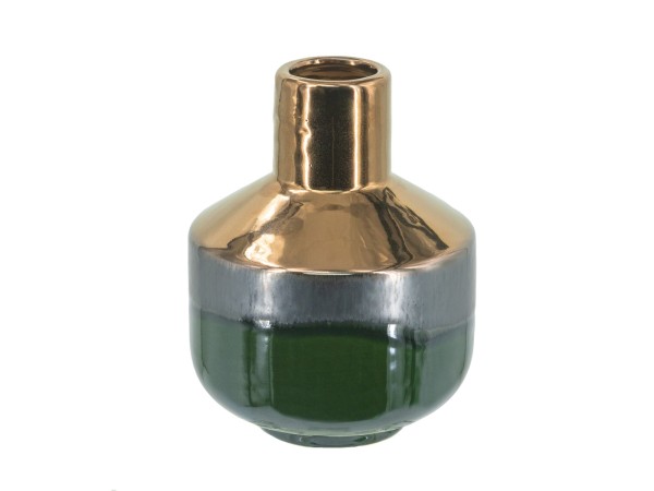 Artekko Electric Κεραμικό Βάζο σε Πράσινο με Μπρονζέ (15.5x15.5x20)cm