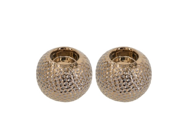 Artekko Lidded Μπρονζέ Κεραμικά Κηροπήγια (11x11x9)cm 2pcs