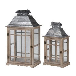 Artekko Lantern Καφέ Ξύλινα Διακοσμητικά Φανάρια (36x25.5x65)cm (28x17.8x53.4)cm 2pcs