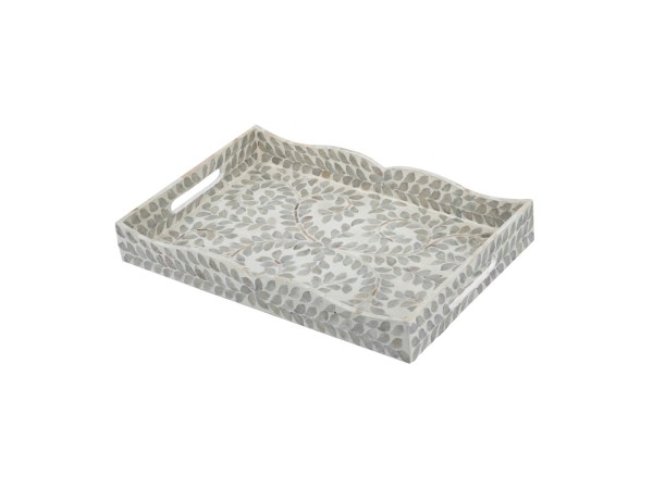 Artekko Ivory Γκρι Διακοσμητικός Δίσκος από MDF και Capiz (45x30x6)cm