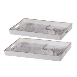Artekko Tray Δίσκος Διακοσμητικός Πλαστικό Μαύρο/Λευκό (48x36x5)cm Σετ/2