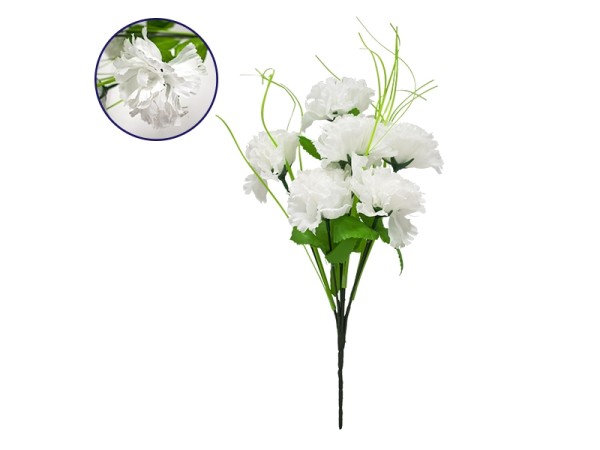 09074 Τεχνητό Φυτό Διακοσμητικό Μπουκέτο Λευκό M20cm x Υ35cm Π20cm με 7 X Γαρύφαλλα