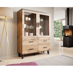 Cabinet LOTTA 120 2DSZ4S wotan oak/ black DIOMMI CAMA-LOTTA-WITRYNA-120-2D4S-DWO/CZ