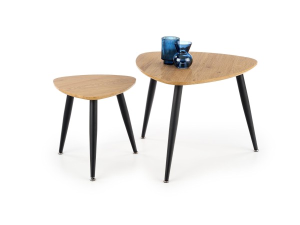 NICEA 2, set of two coffee tables, color: golden oak / black DIOMMI V-CH-NICEA_2-LAW