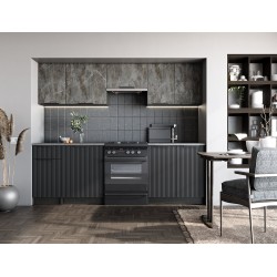 Κουζίνα TAMARA 240 , color: front - grey marble / black, body – carbon wood, worktop – grey