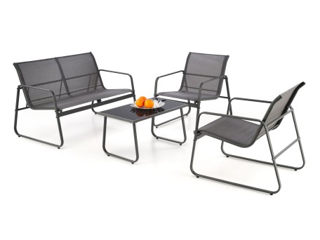 CONOR garden set (sofa + 2 chairs + coffee table), dark grey / light grey
