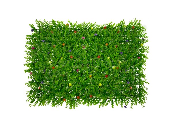 78408 Artificial - Συνθετικό Τεχνητό Διακοσμητικό Πάνελ Φυλλωσιάς - Κάθετος Κήπος Καυκάσιο Πυξάρι Πολύχρωμα Λουλούδια Πράσινο Μ60 x Υ40 x Π8cm