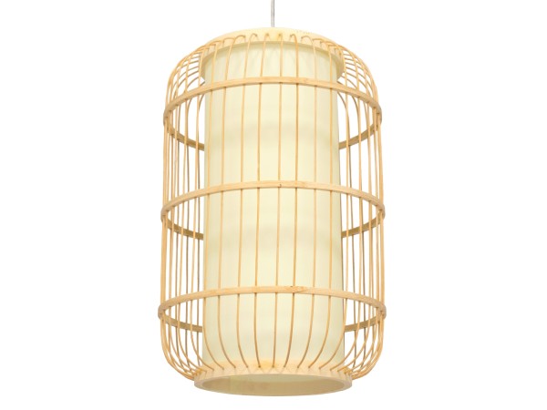 DE PARIS 00893 Vintage Κρεμαστό Φωτιστικό Οροφής Μονόφωτο Μπεζ Ξύλινο Bamboo Φ25 x Υ42cm